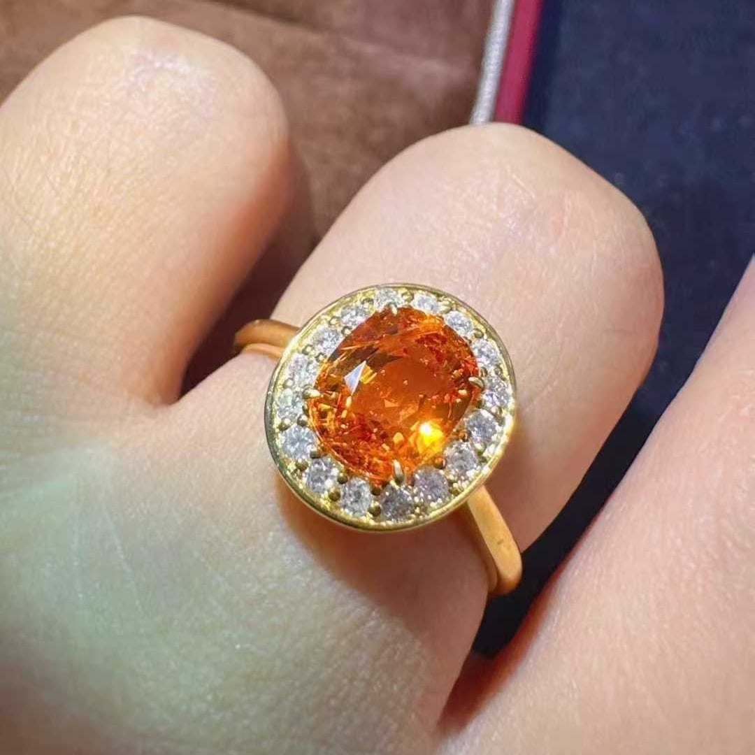 14k Gold 2.25 Ctw Natural Spessartine & Diamond Ring - 4