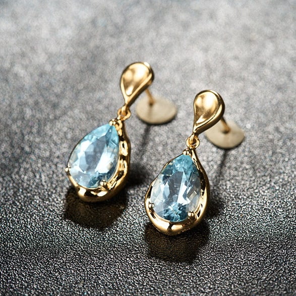 14k Gold 3.42 Ct Natural Aquamarine Earrings - 6