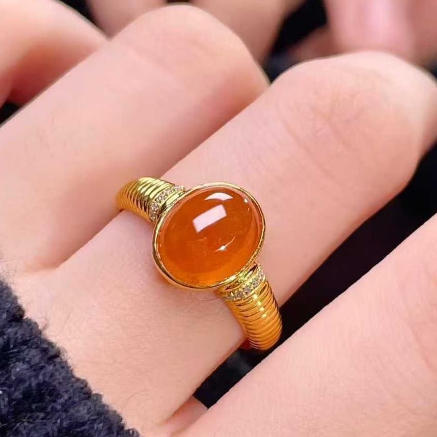 14k Gold 4.15 Ct Natural Spessartine & Diamond Ring: Ref:231133108 // gold content:14k gold // ring size:7. 25us // // main gemstone:spessartine // shape:oval // carat weight:4. 15ct // color:orange // treatment:natural // // adjacent gemstone 2 :