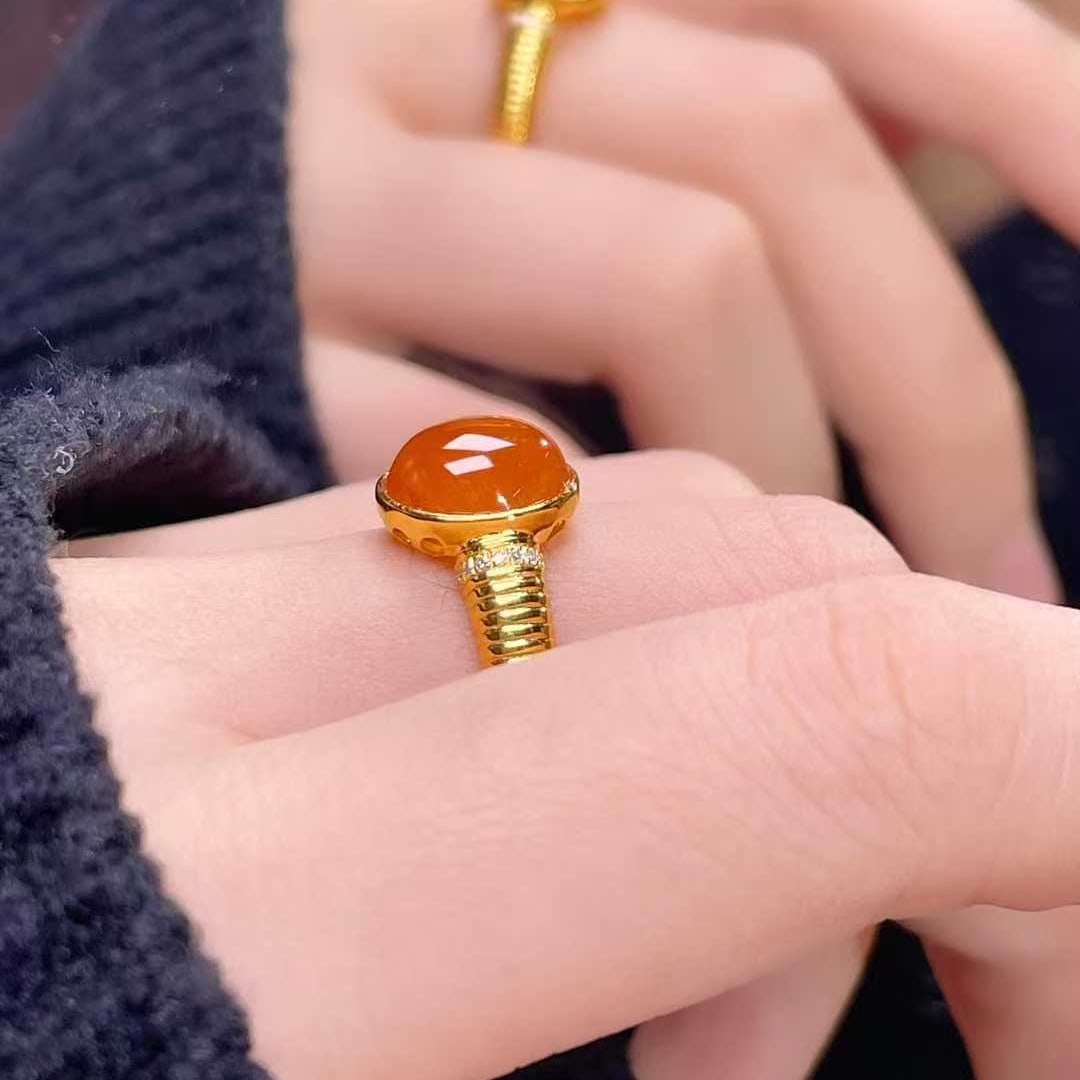 14k Gold 4.15 Ct Natural Spessartine & Diamond Ring - 2