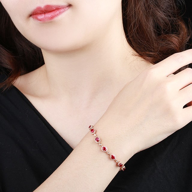 14k Gold 3.50 Ctw Natural Ruby & Diamond Bracelet - 6