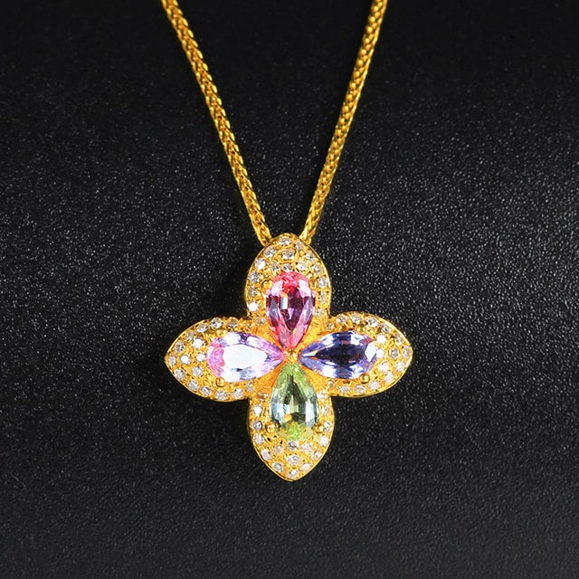 14k Gold 1.3 Ctw Natural Sapphire & Diamond Pendant( Without Chain ): Ref:231133123 // gold content:14k gold // main gemstone:sapphire // shape:pear // carat weight:1. 1ct // color:color // treatment:natural // // adjacent gemstone 2 : diamond // number of stones:68