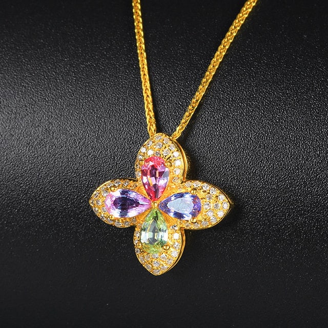 14k Gold 1.3 Ctw Natural Sapphire & Diamond Pendant( Without Chain ) - 2