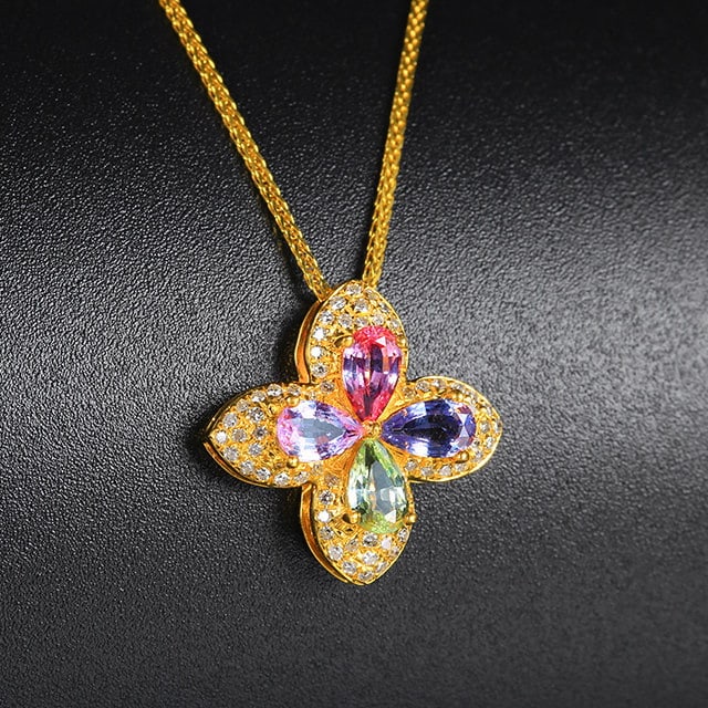 14k Gold 1.3 Ctw Natural Sapphire & Diamond Pendant( Without Chain ) - 3