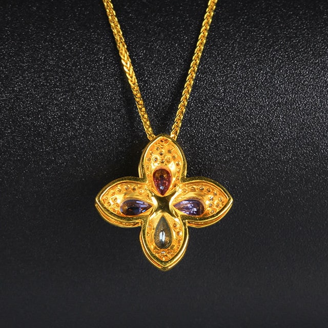 14k Gold 1.3 Ctw Natural Sapphire & Diamond Pendant( Without Chain ) - 4