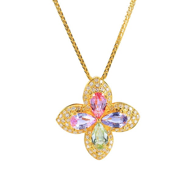 14k Gold 1.3 Ctw Natural Sapphire & Diamond Pendant( Without Chain ) - 5