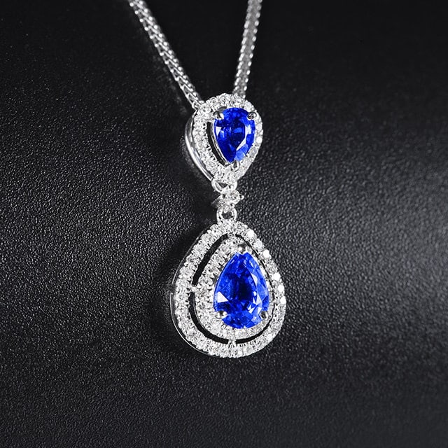 14k Gold 1.26 Ctw Natural Sapphire & Diamond Pendant( Without Chain ) - 3