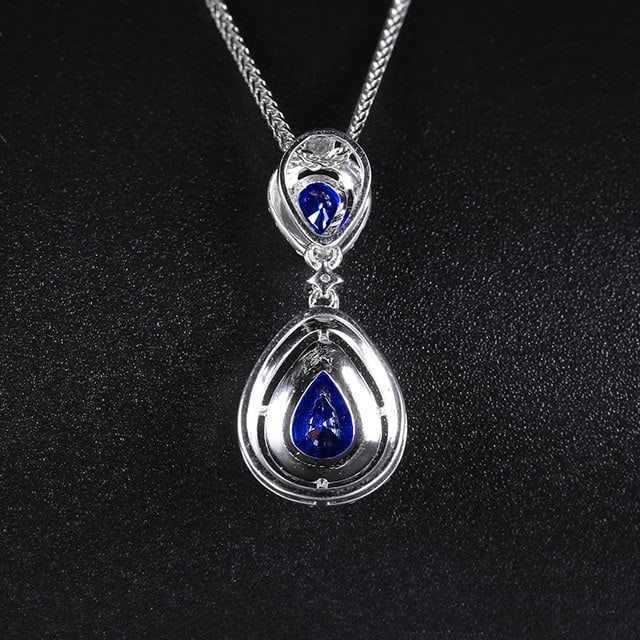 14k Gold 1.26 Ctw Natural Sapphire & Diamond Pendant( Without Chain ) - 4