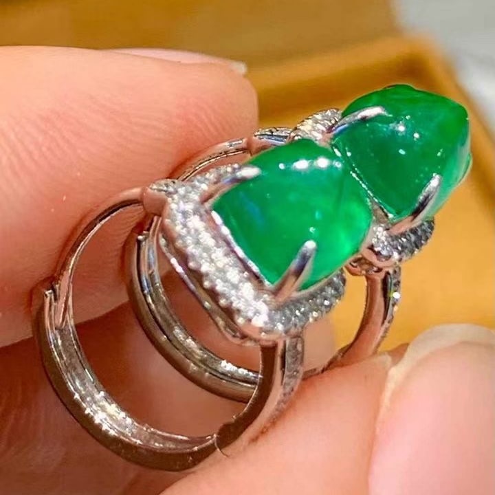 14k Gold 2 Ct Natural Emerald & Diamond Earrings - 4