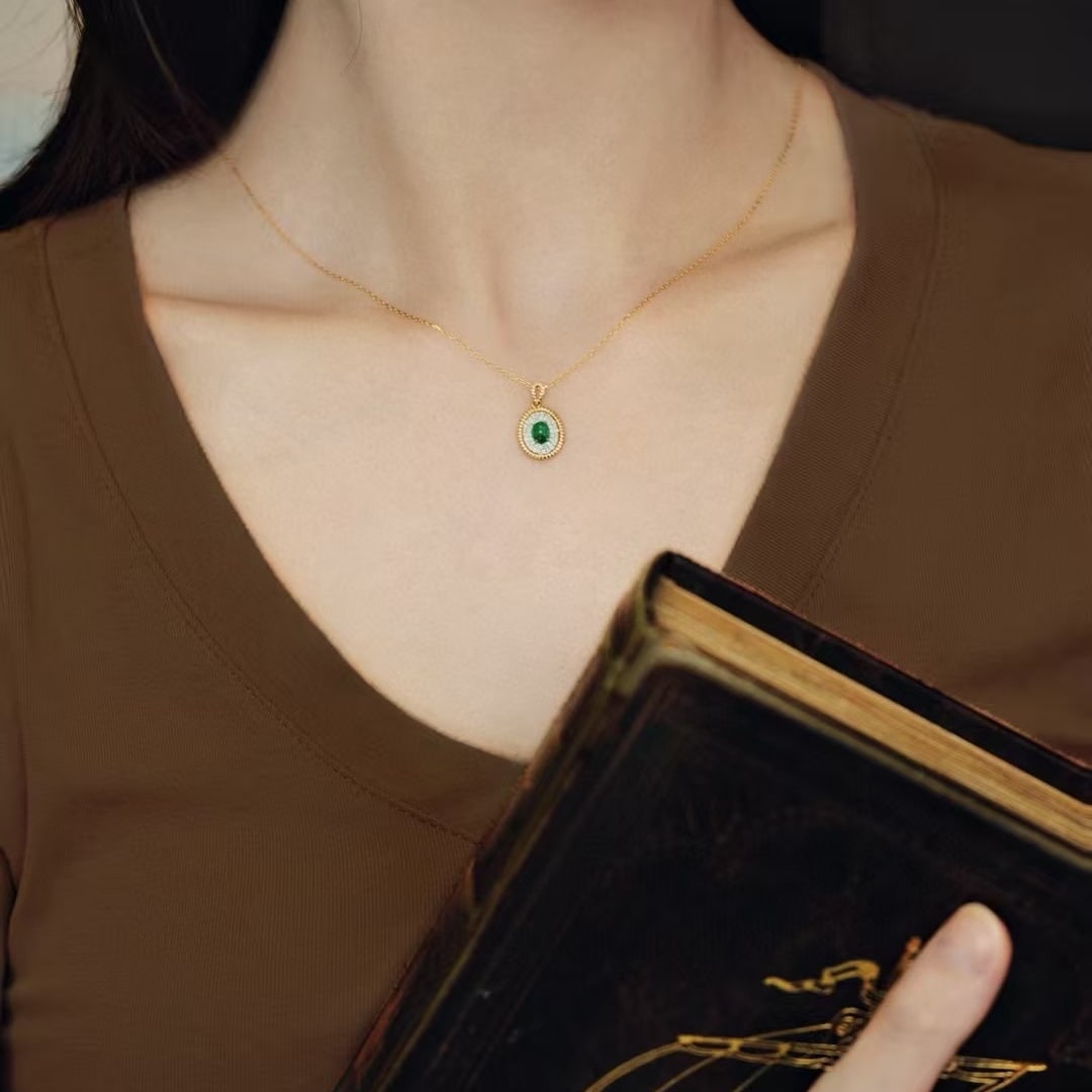 14k Gold 0.66 Ctw Natural Emerald & Diamond Pendant( Without Chain ) - 2