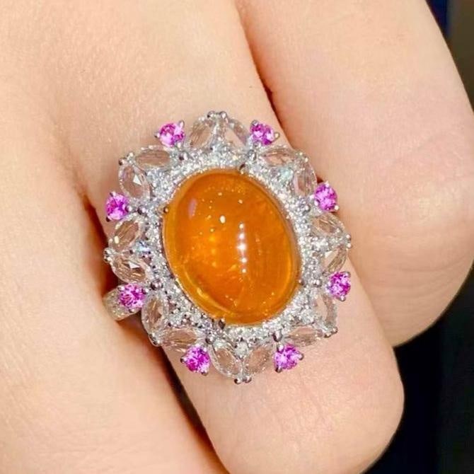 14k Gold 6.35 Ct Natural Spessartine & Diamond & Coloured Gemstone Ring: Ref:231133148 // gold content:14k gold // ring size:7. 25us // // main gemstone:spessartine // shape:oval // carat weight:6. 35ct // color:orange // treatment:natural // // adjacent gemstone 2 :