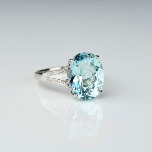 14k Gold 6.69 Ct Natural Aquamarine & Diamond Ring - 7