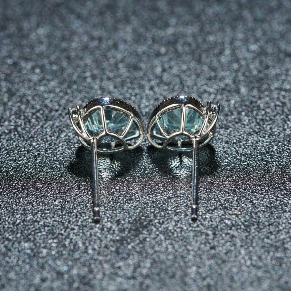 14k Gold 2.86 Ct Natural Aquamarine & Diamond Earrings - 5