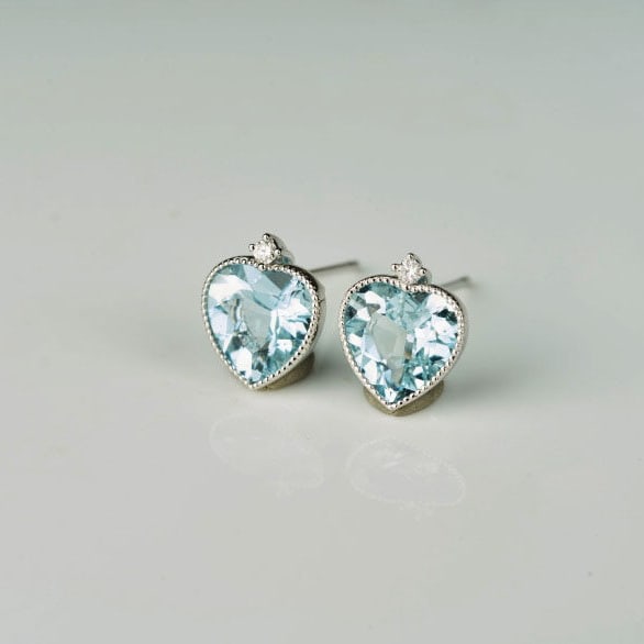 14k Gold 2.86 Ct Natural Aquamarine & Diamond Earrings - 8