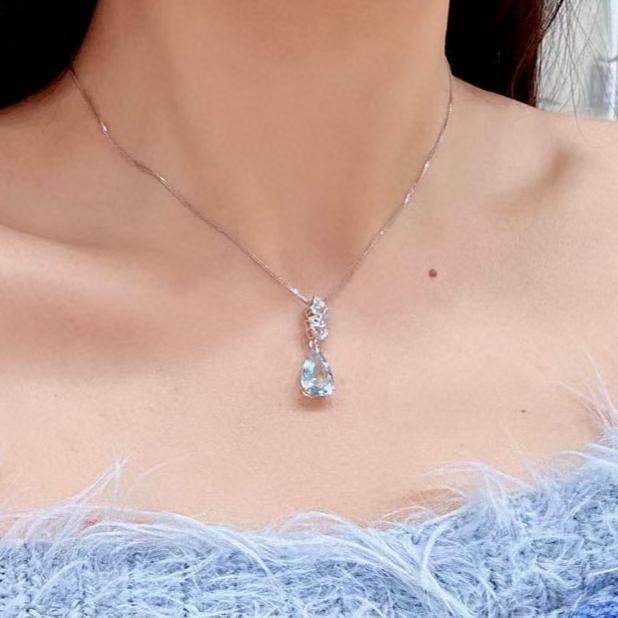 14k Gold 4.0 Ctw Natural Aquamarine & Diamond Pendant( Without Chain ) - 4