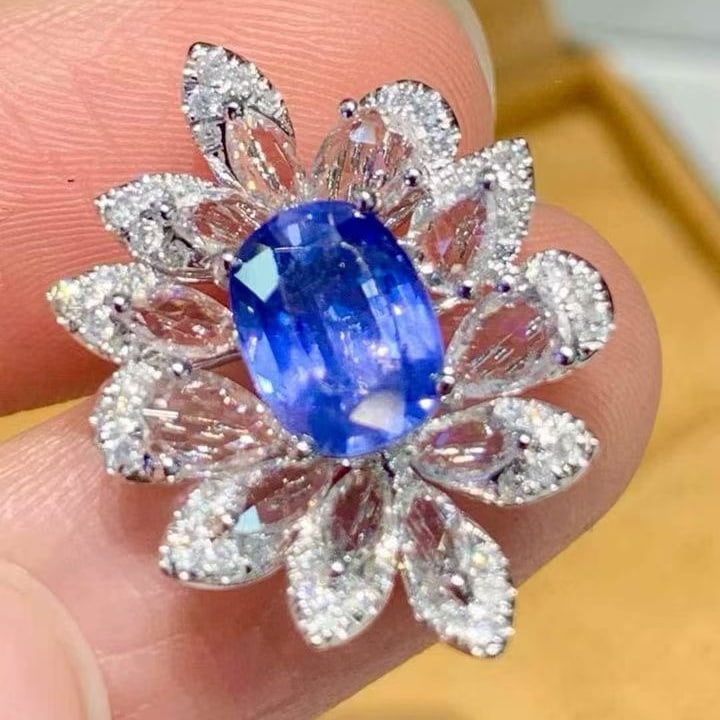 14k Gold 1.8 Ct Natural Sapphire & Diamond & Sapphire Pendant( Without Chain ) - 5