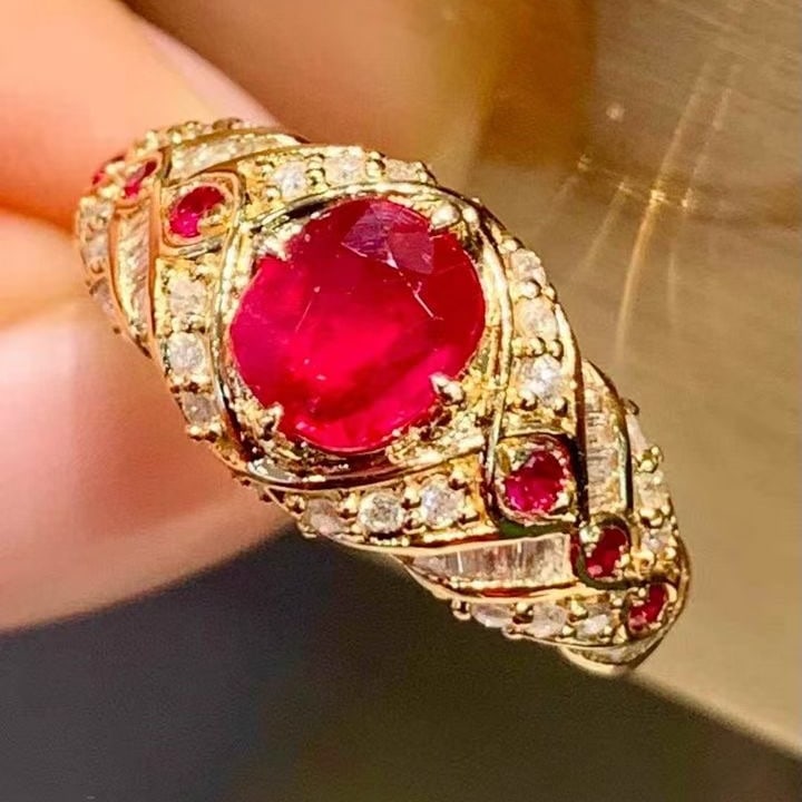14k Gold 1.05 Ct Natural Ruby & Diamond & Ruby Ring - 2