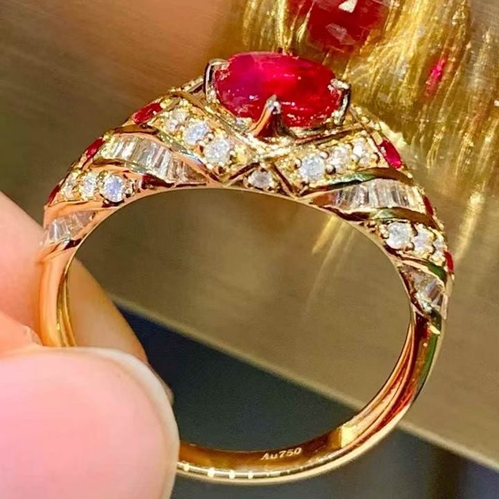 14k Gold 1.05 Ct Natural Ruby & Diamond & Ruby Ring - 3