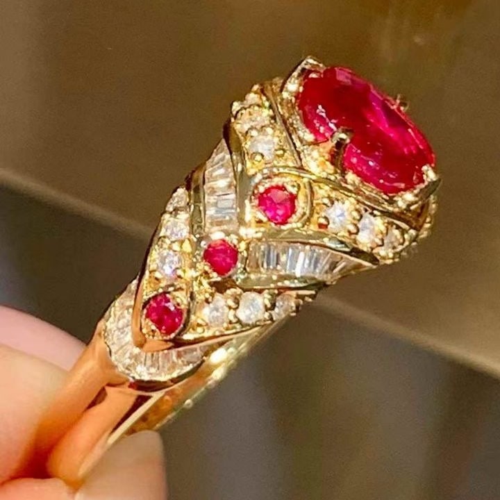 14k Gold 1.05 Ct Natural Ruby & Diamond & Ruby Ring - 4
