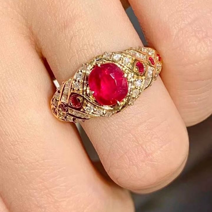 14k Gold 1.05 Ct Natural Ruby & Diamond & Ruby Ring - 5