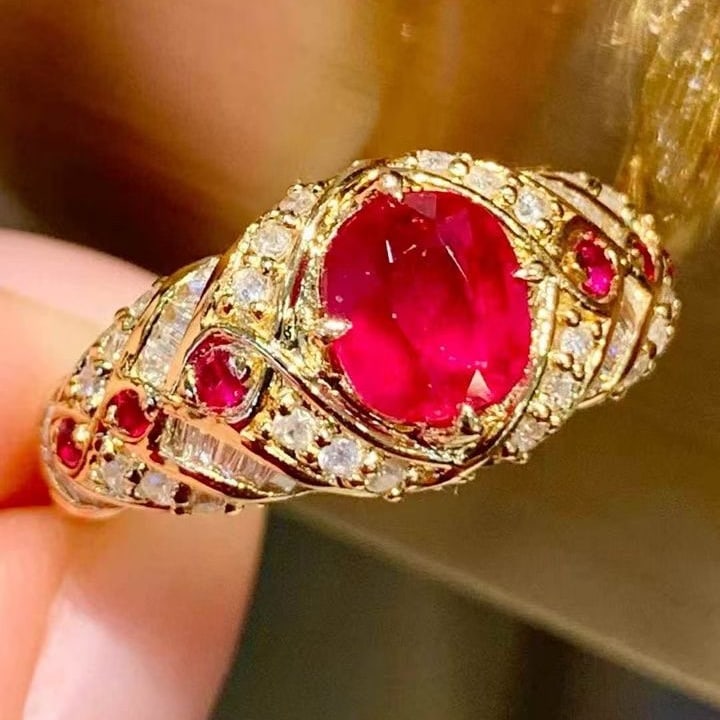 14k Gold 1.05 Ct Natural Ruby & Diamond & Ruby Ring - 6