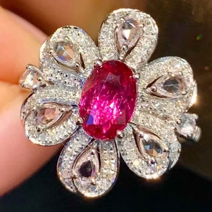 14k Gold 1.02 Ct Natural Ruby & Diamond & Sapphire Ring - 2