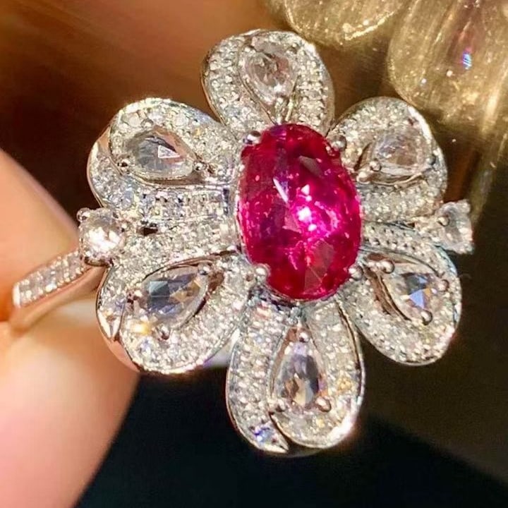 14k Gold 1.02 Ct Natural Ruby & Diamond & Sapphire Ring - 4