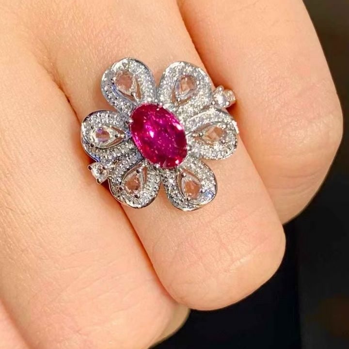14k Gold 1.02 Ct Natural Ruby & Diamond & Sapphire Ring - 5