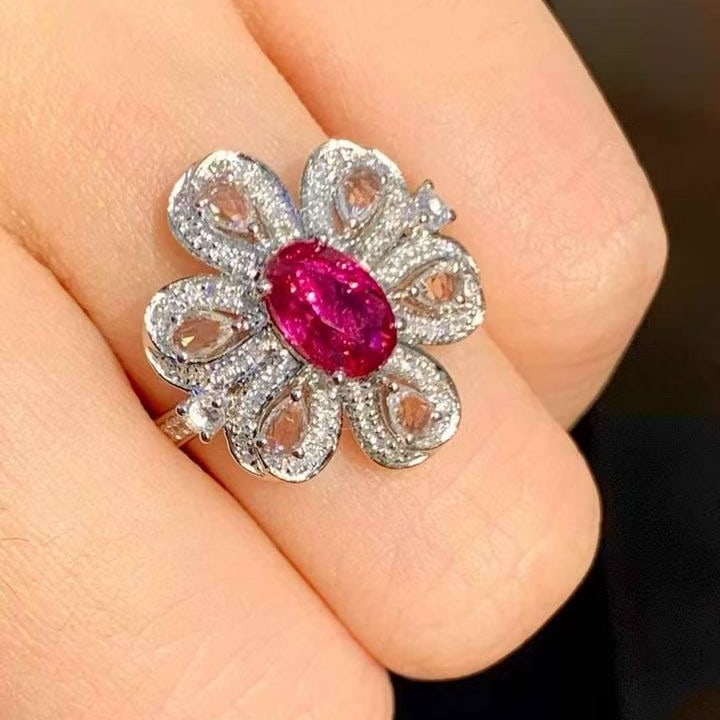 14k Gold 1.02 Ct Natural Ruby & Diamond & Sapphire Ring - 6