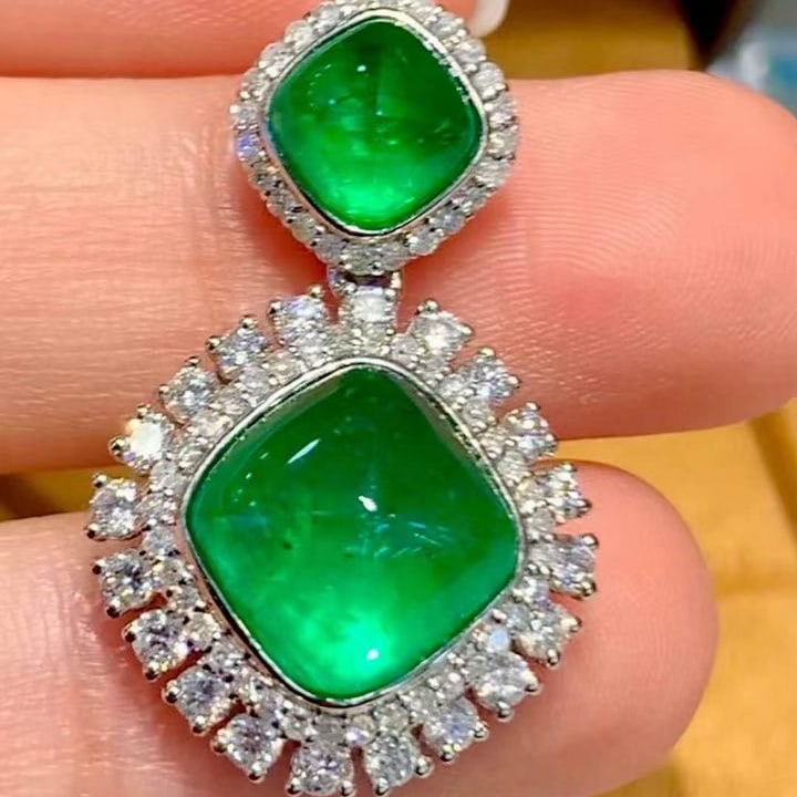 14k Gold 5.56 Ct Natural Emerald & Diamond Pendant( Without Chain ) - 2