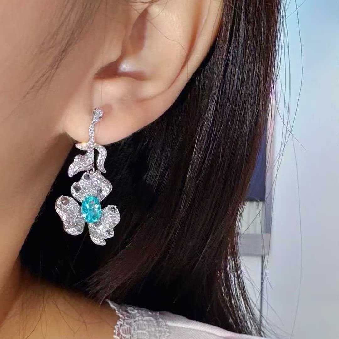 14k Gold 3.78 Ctw Natural Paraiba Tourmaline & Diamond Earrings - 4