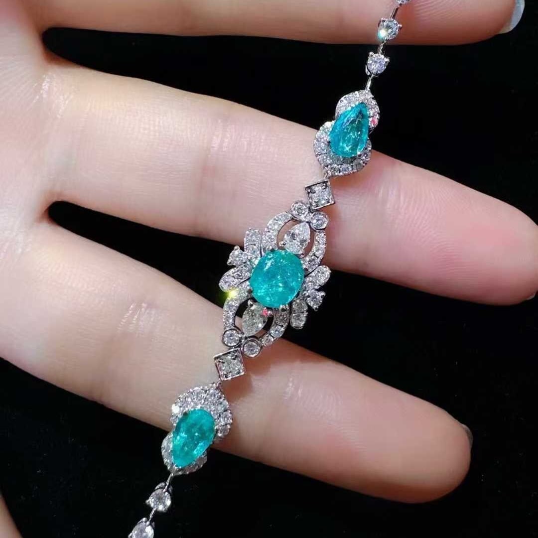 14k Gold 3.68 Ctw Natural Paraiba Tourmaline & Diamond Bracelet - 3