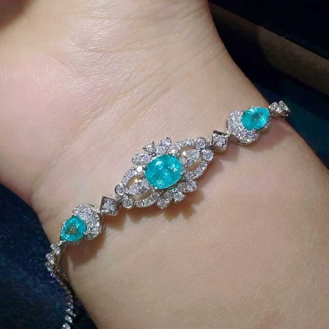 14k Gold 3.68 Ctw Natural Paraiba Tourmaline & Diamond Bracelet - 4