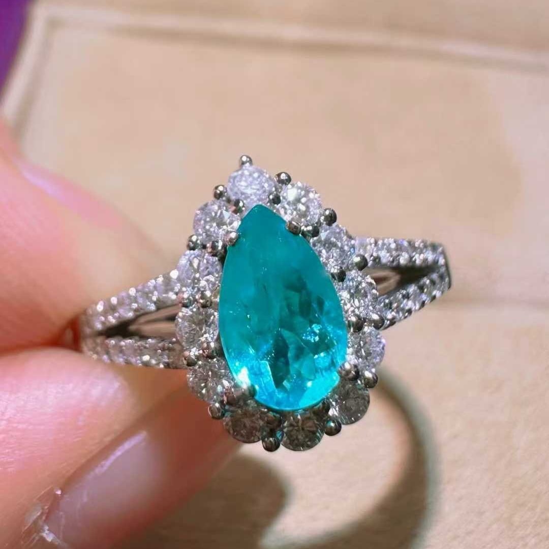 14k Gold 0.95 Ctw Natural Paraiba Tourmaline & Diamond Ring - 2