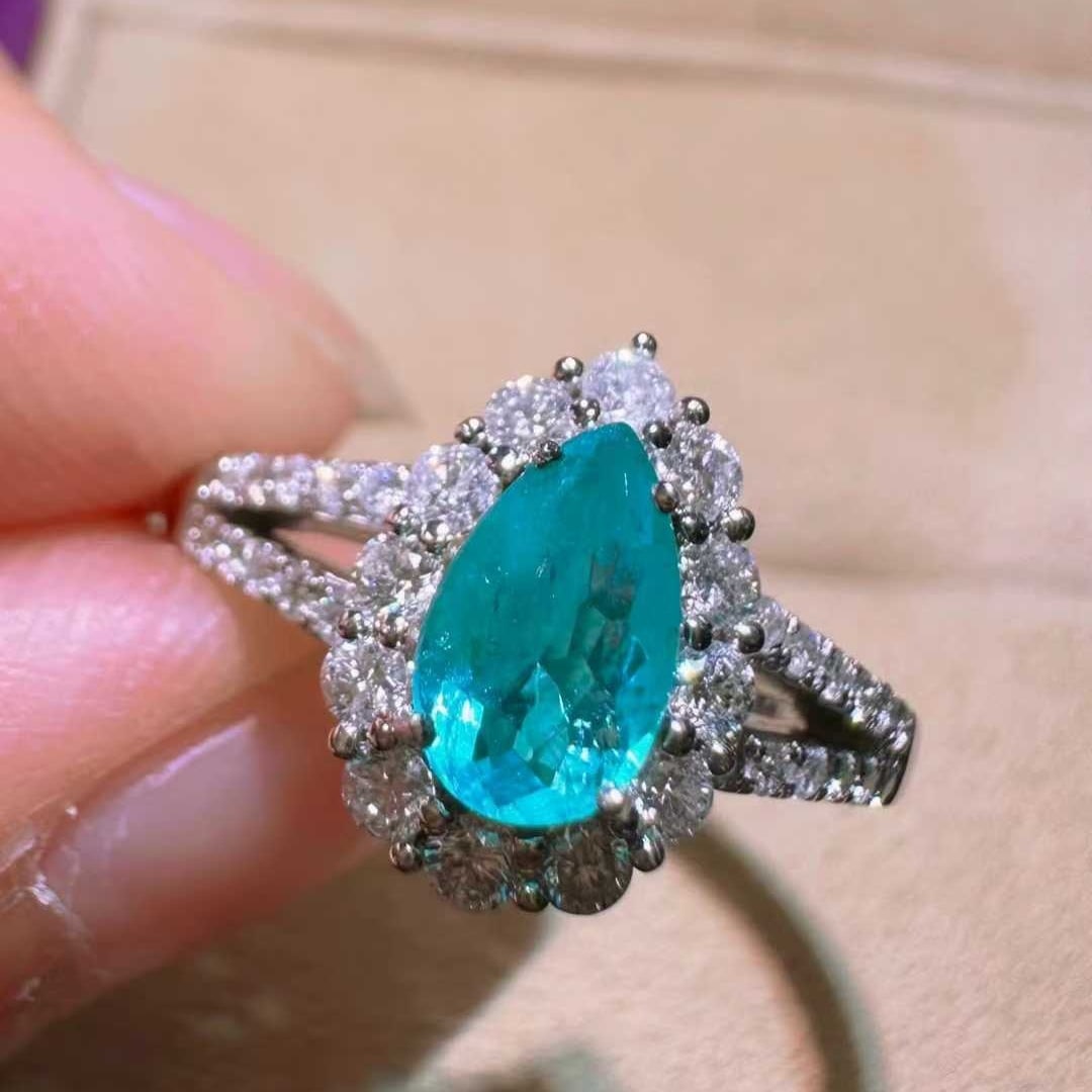 14k Gold 0.95 Ctw Natural Paraiba Tourmaline & Diamond Ring - 3