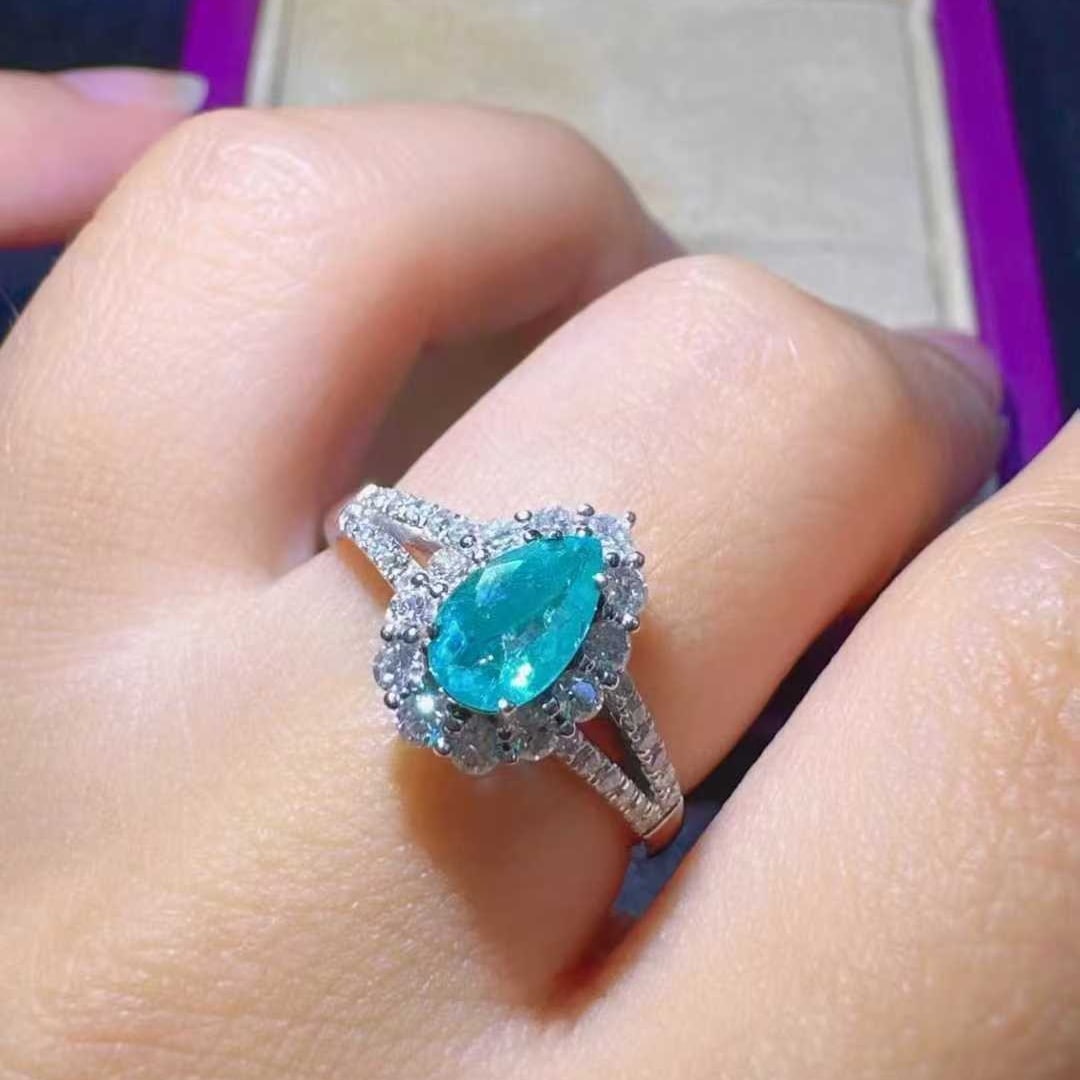14k Gold 0.95 Ctw Natural Paraiba Tourmaline & Diamond Ring - 4