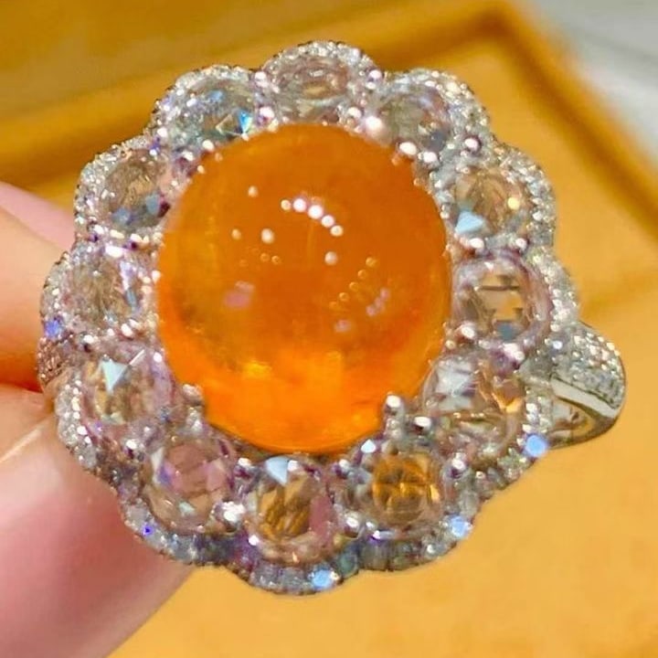 14k Gold 5.6 Ct Natural Spessartine & Diamond Ring - 2