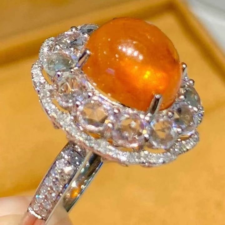 14k Gold 5.6 Ct Natural Spessartine & Diamond Ring - 3