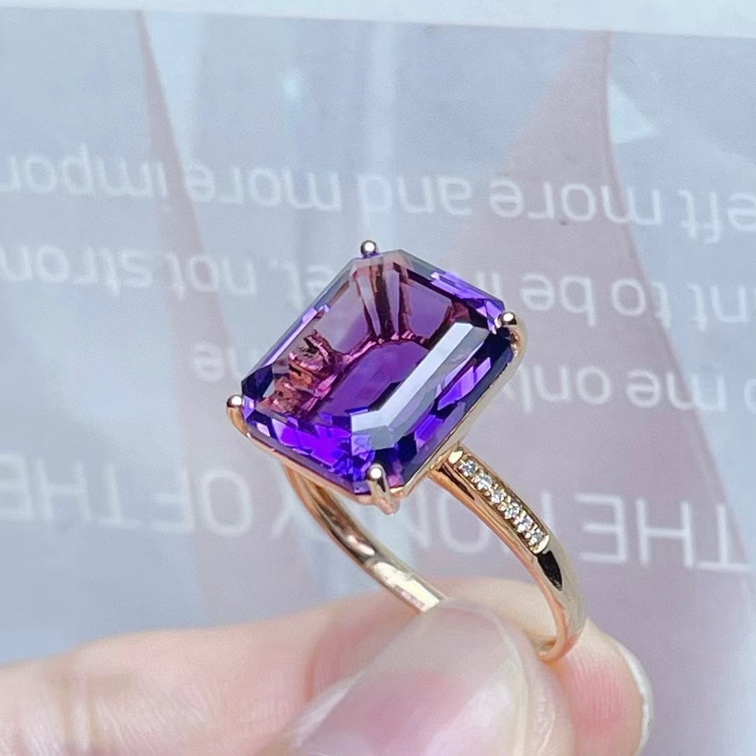 14k Gold 6.15 Ct Natural Amethyst & Diamond Ring - 5