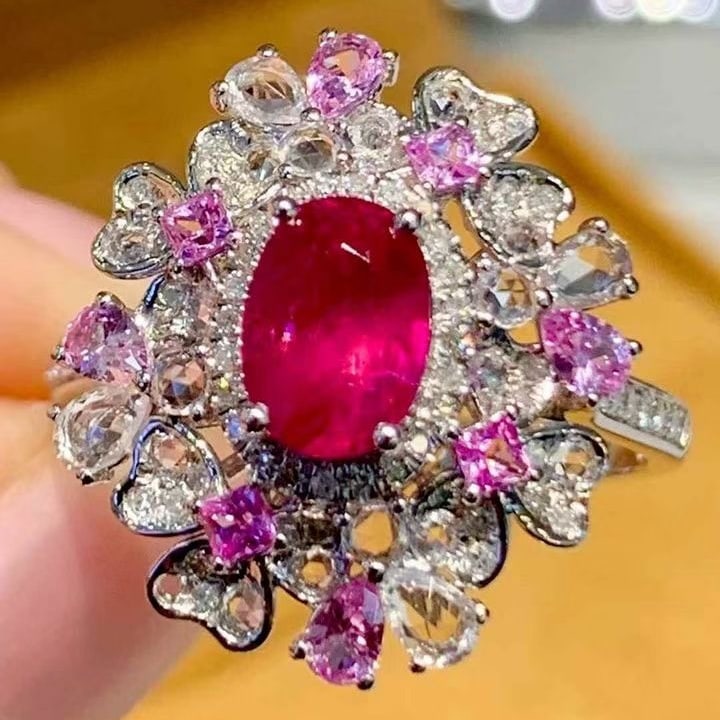 14k Gold 1.06 Ct Natural Ruby & Diamond & Coloured Gemstone Ring: Ref:231133213 // gold content:14k gold // ring size:7. 25us // // main gemstone:ruby // shape:oval // carat weight:1. 06ct // color:red // treatment:natural // // adjacent gemstone 2 : diamond // shap
