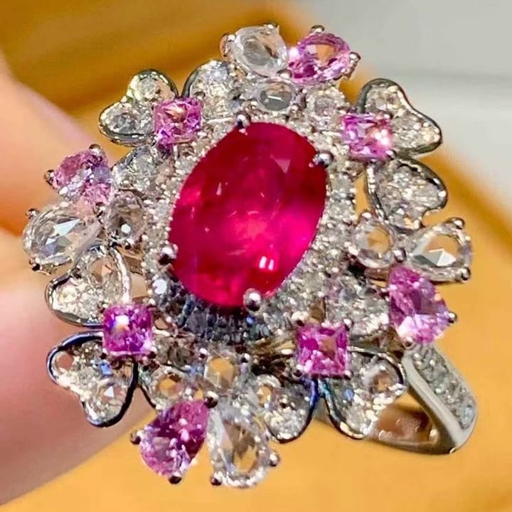 14k Gold 1.06 Ct Natural Ruby & Diamond & Coloured Gemstone Ring - 2