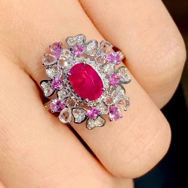 14k Gold 1.06 Ct Natural Ruby & Diamond & Coloured Gemstone Ring - 4