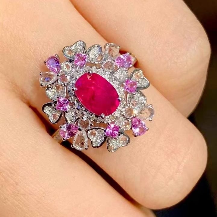 14k Gold 1.06 Ct Natural Ruby & Diamond & Coloured Gemstone Ring - 5