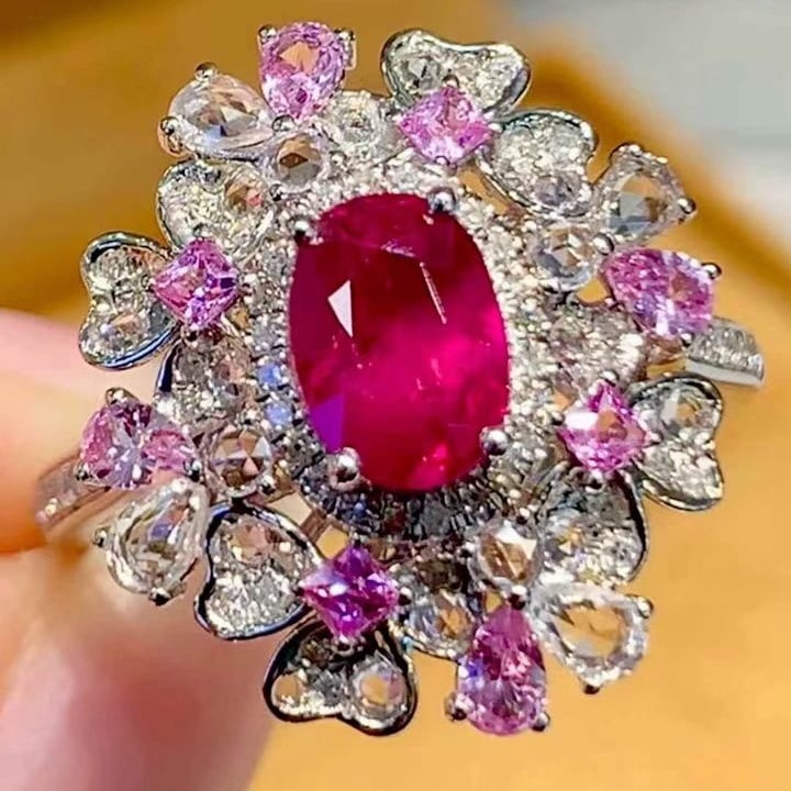 14k Gold 1.06 Ct Natural Ruby & Diamond & Coloured Gemstone Ring - 6