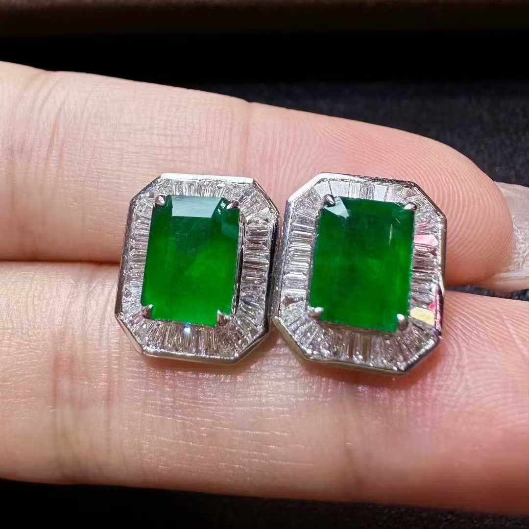 14k Gold 3.89 Ctw Natural Emerald & Diamond Earrings - 2