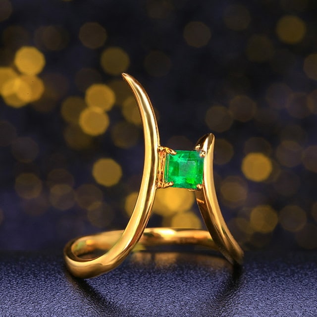14k Gold 0.44 Ct Natural Emerald Ring - 3