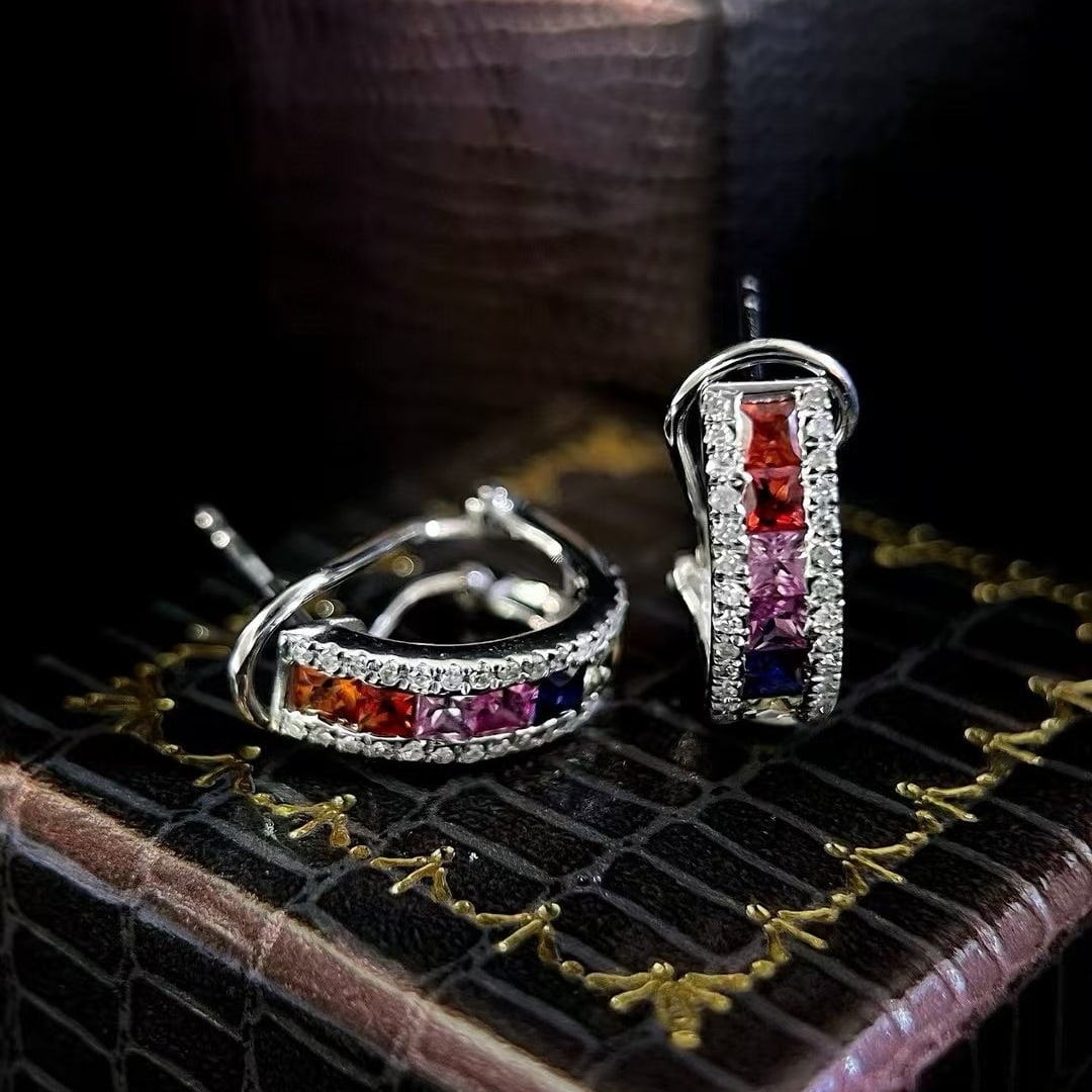 14k Gold 1.68 Ctw Natural Coloured Gemstone & Diamond Earrings - 2