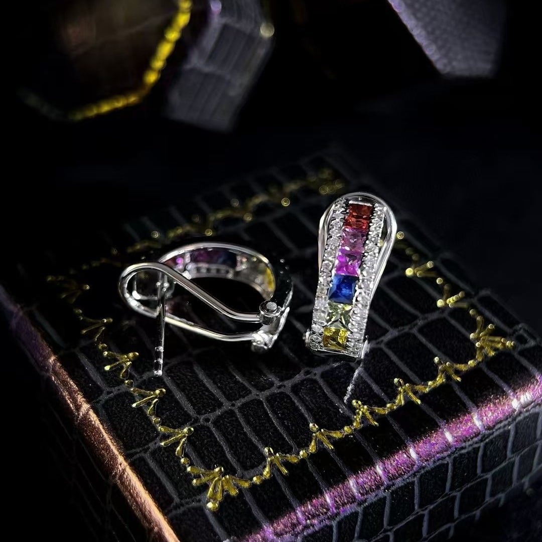 14k Gold 1.68 Ctw Natural Coloured Gemstone & Diamond Earrings - 4