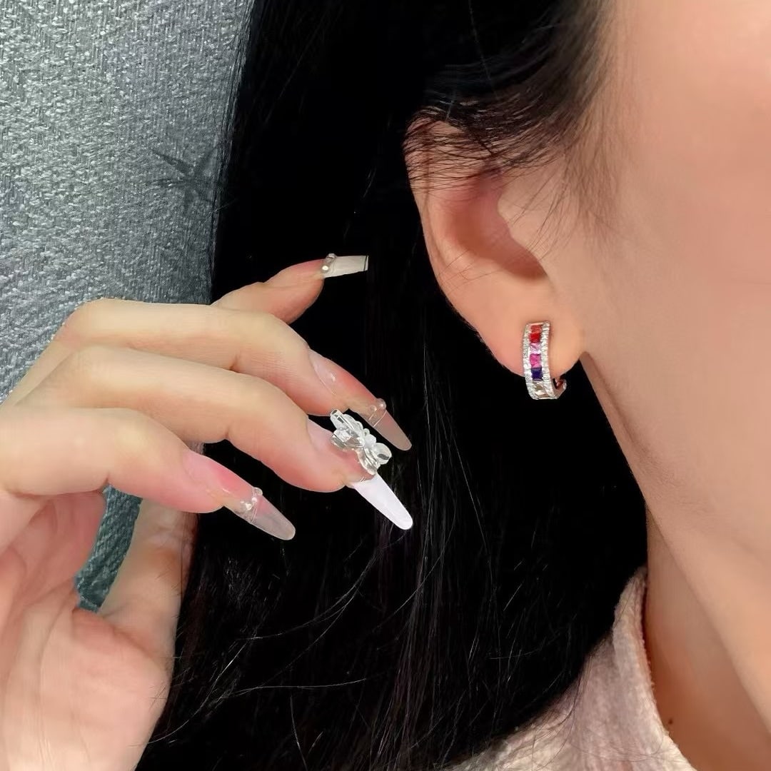 14k Gold 1.68 Ctw Natural Coloured Gemstone & Diamond Earrings - 5