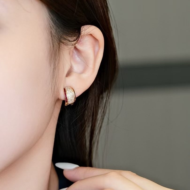 14k Gold 1.26 Ct Natural Ruby & Diamond Earrings - 3